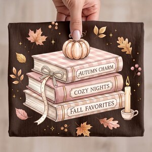 Roze herfstboeken PNG | Coquette Gingham gestapelde boeken | Sublimatieontwerp | Gezellige lezer | Pompoen shirt afbeelding | Herfst boekenwurm | DTF-bestand