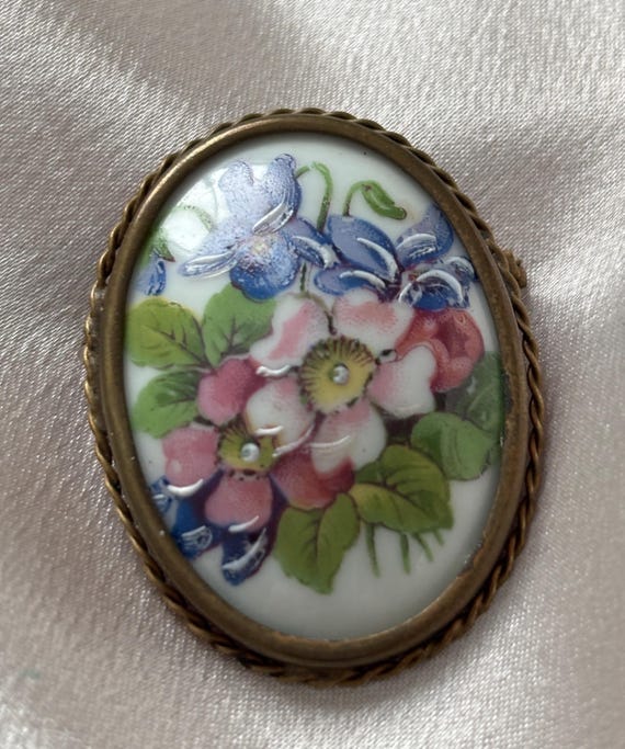 Oval Limoges Porcelain Brooch