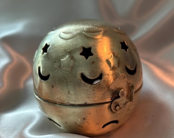 Vintage Brass Candle Lantern with Moon and Stars Cutouts