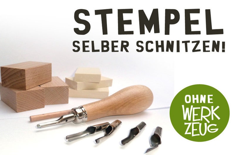 DIY STEMPEL Set 3x Stempelgummi & Stempelklötze Bild 1