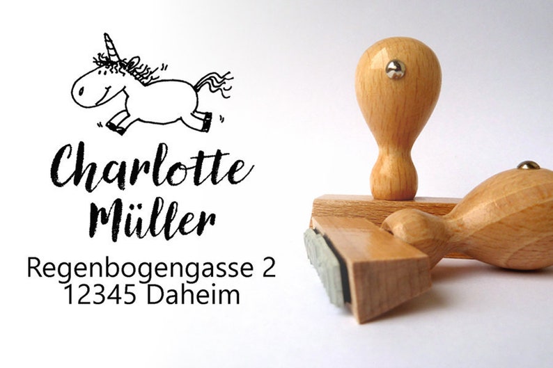 Adress-Stempel Einhorn Moppelchen ohne Rahmen Bild 1