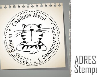 Adress-Stempel  KATZE rund 5cm personalisiert