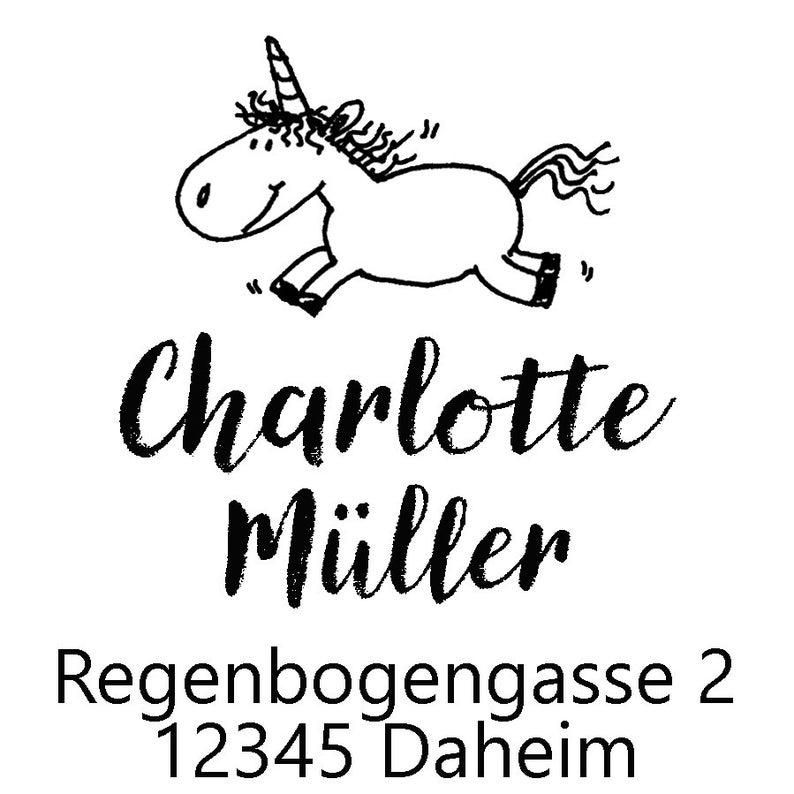 Adress-Stempel Einhorn Moppelchen ohne Rahmen Bild 2