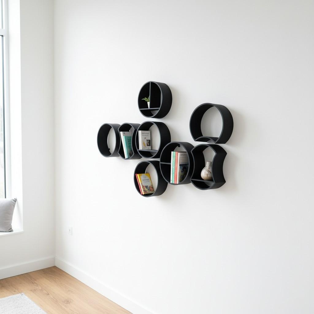 One Side Rounded Shelf Modular Round Shelves | Modern Circular Wall Storage, Minimalist ...