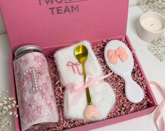 Caja de regalo rosa personalizada / Regalo de spa de cumpleaños, obsequio de autocuidado, estilo coqueto