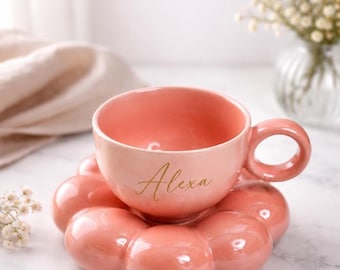 Taza de cerámica con nombre personalizado, taza de café pastel personalizada, taza para latte coqueta, lindo regalo para ella, taza para proponerle ser dama de honor