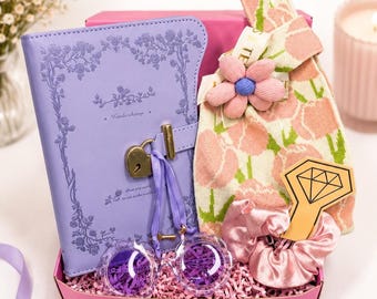 Personalized Bridesmaid Gift Box, Custom Lavender Journal Gift Set, Bridesmaid Proposal Gift, Floral Tote Bag, Maid of Honor Gift