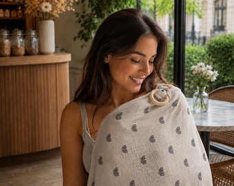 Funda de muselina para amamantar, delantal transpirable para la lactancia del bebé, chal de lactancia de algodón de doble gasa con escote con alambre.