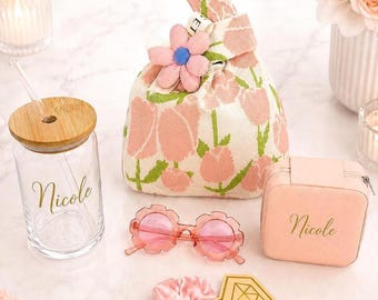 Caja de propuesta para niña de las flores, set de caja de regalo para niña de las flores, vaso personalizado, joyero personalizado, regalo "¿Quieres ser mi niña de las flores?"