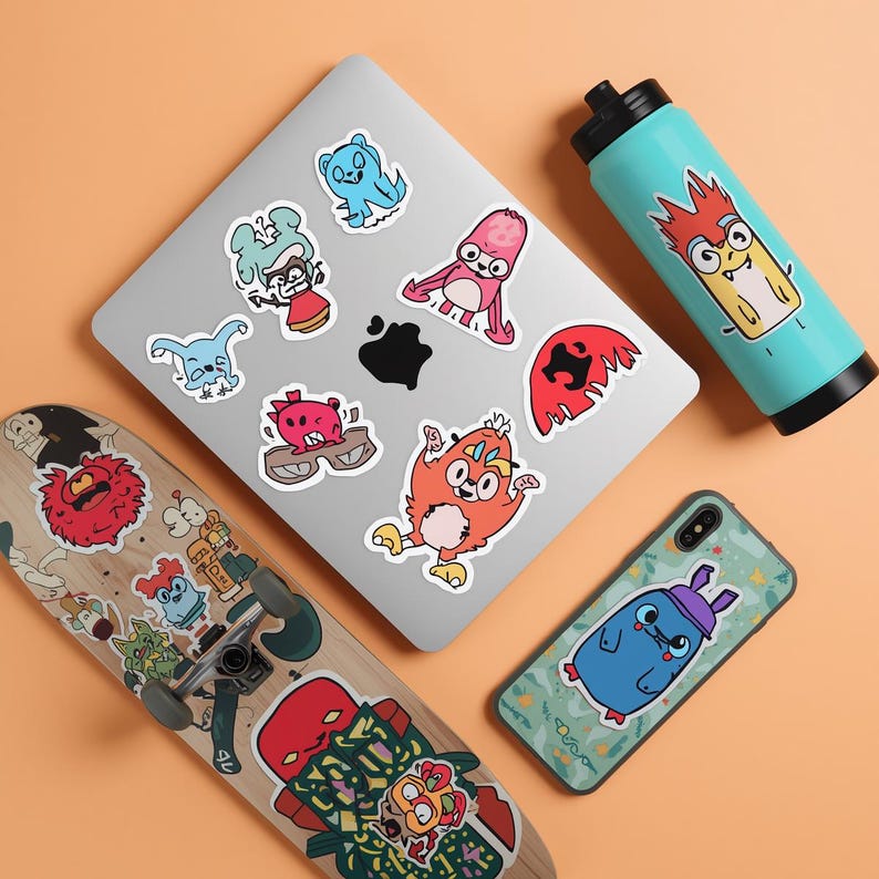 Creature Stickers Pack – Colorful Cartoon Vinyl Decals for Laptops ...