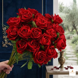 Rote künstliche Rosenstiele, 20er-Set, realistische Kunstblumen, Hochzeits- und Heimdekoration