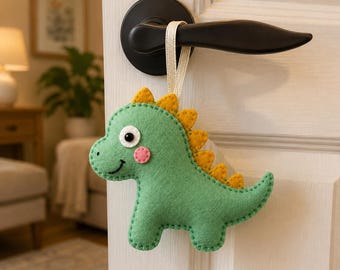 Cute Felt Dinosaur Ornament, Dinosaur Nursery Decor, Handmade Dino Hanging Decoration, Mint Green Felt Plush, Kids Room Gift, Wardrobe Charm