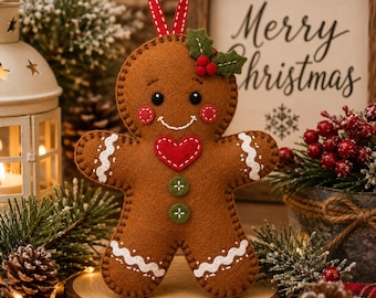 Felt Gingerbread Ornament Sewing Pattern PDF | DIY Christmas Tree Decoration | Handmade Plush Holiday Ornament