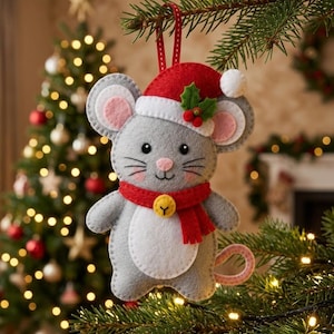 Felt Christmas Mouse Ornament Sewing Pattern PDF | Beginner Mouse Plush Tutorial | DIY Holiday Felt Decoration | Instant Download