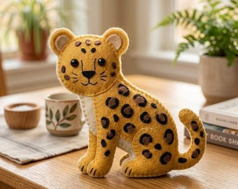 DIY Felt Leopard Sewing Pattern PDF | Beginner Animal Plushie Tutorial | Cute Spotted Leopard Ornament Template | Woodland Craft PDF Guide