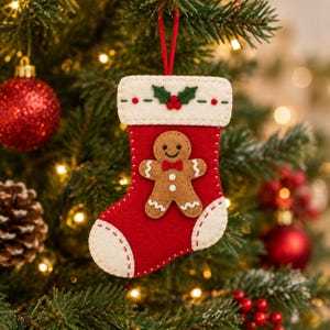 Christmas Gingerbread Stocking Felt Ornament Sewing Pattern, Christmas Stocking Digital Pattern, DIY Holiday Ornament, Christmas Sewing PDF