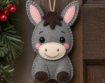 Cute Felt Donkey Ornament Pattern PDF, Front Facing Donkey Plush Sewing Pattern, Farm Animal Felt Ornament, DIY Christmas Decor