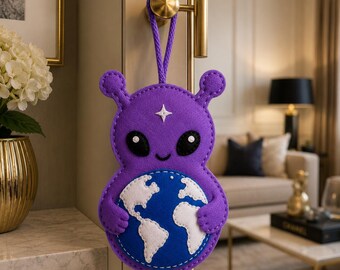Purple Alien Felt Sewing Pattern PDF | Cute Space Plush Ornament Tutorial | DIY Earth Hugging Alien Plush | Instant Download