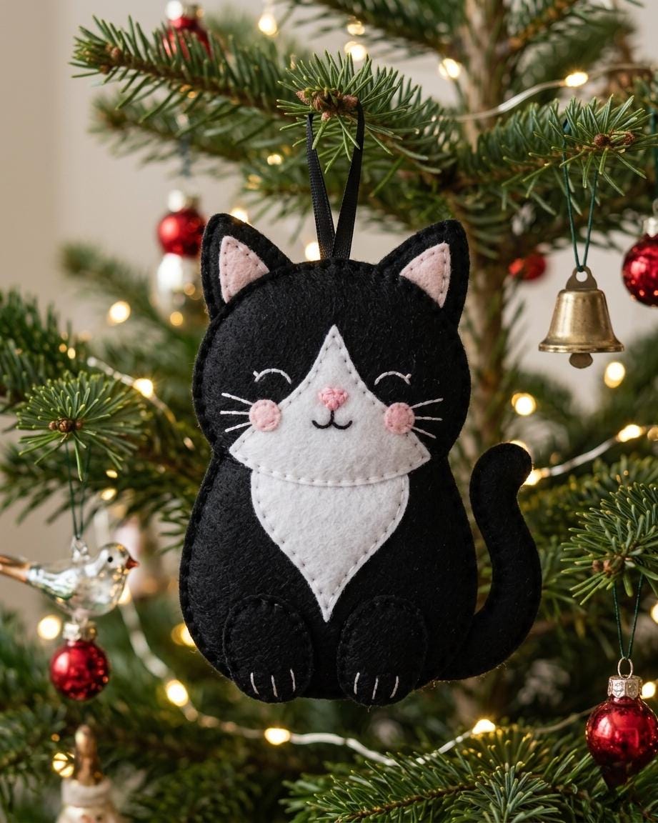 Cute Felt Tuxedo Cat Ornament Sewing Pattern PDF , Beginner Friendly ...