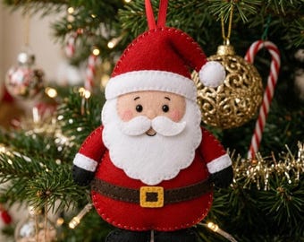 Handmade Felt Santa Claus Ornament Pattern & Sewing Guide PDF | Cute Christmas Tree Decoration | Beginner Sewing Project