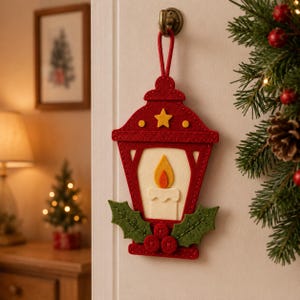 Patroon vilten kerstlantaarnornament PDF | Kaarsdecoratie voor de feestdagen | Handgemaakt vilt naaipatroon | Rustiek boomornament