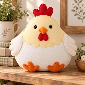 Felt Chicken Pillow Pattern, Chicken Sewing Pattern PDF, Farm Animal Felt Craft, DIY Chicken Cushion, Beginner Felt Sewing Pattern