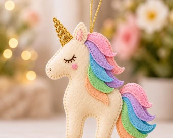 Pastel Rainbow Unicorn Felt Ornament Pattern | DIY Sewing Pattern & Tutorial | Cute Unicorn Plush Decoration | Beginner Friendly Felt Craft