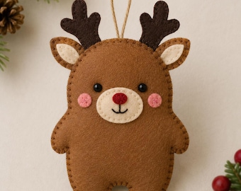 Handmade Felt Reindeer Ornament | Cute Christmas Tree Decoration | Rustic Plush Holiday Hanging Decor