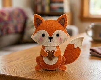 Felt Fox Sewing Pattern PDF, Woodland Animal Ornament Template, Easy DIY Valentine Fox with Heart, Beginner Stuffed Plush Pattern