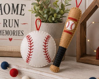 Felt Baseball & Baseball Bat Ornament Pattern PDF | DIY Sports Christmas Ornament Sewing Pattern | Baseball Fan Gift
