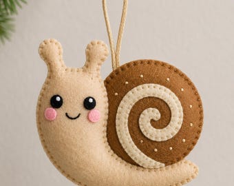 Cute Felt Snail Ornament Sewing Pattern PDF, DIY Plush Snail Template, Beginner Felt Animal Ornament, Nursery Decor, Handmade Gift