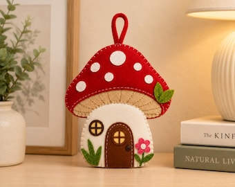 Felt Mushroom House Ornament Pattern PDF | DIY Woodland Fairy House Sewing Pattern | Cute Cottage Felt Ornament | Handmade Plush Decor