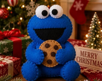 Felt Blue Cookie Monster Inspired Ornament Pattern PDF | DIY Felt Character Christmas Ornament | Hand Sewing Pattern