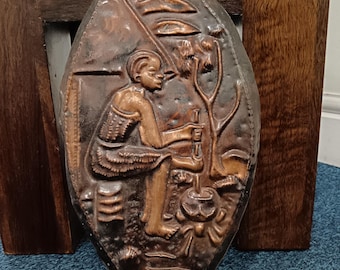Vintqge 80s African Copper Elephant 3D Wall Plaque Made in Kenya