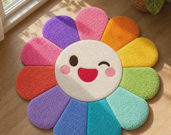 Rainbow Flower Area Rug, Modern Living Room Decor, Plush Bedroom art rug housewarming gifts