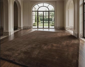 Hand-Tufted New Zealand Wool Area Rug, Mid-Century Modern Terracotta Rust Carpet
