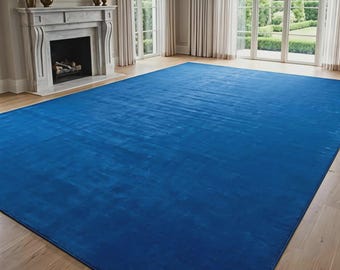 Hand-Tufted Royal Blue Wool Area Rug, Smooth Soft Floor Decor