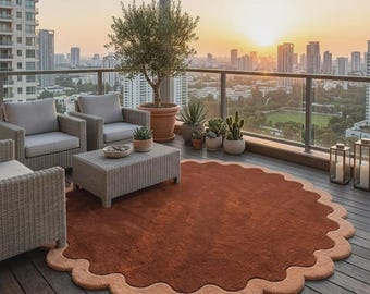 Hand-Tufted Wool Scalloped Rug, Modern Wavy Border Area Carpet