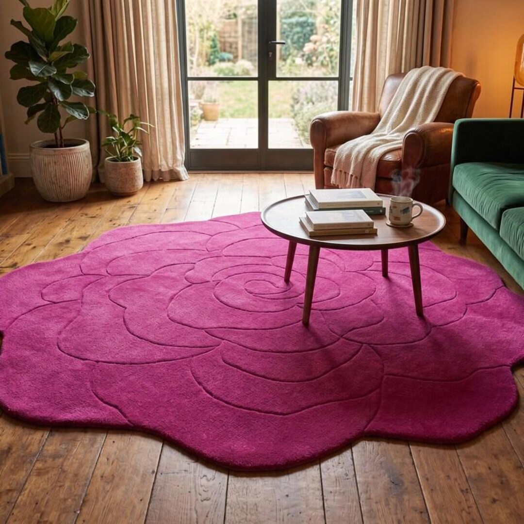 Pink Flower Shaped Plush Rug – Soft Floral Area Carpet for Bedroom - Etsy