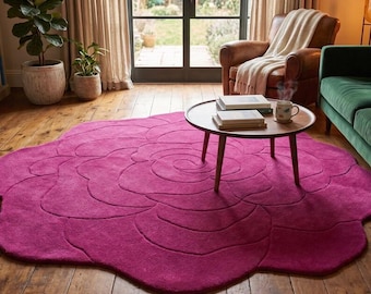 Tappeto in peluche a forma di fiore rosa – Morbido tappeto floreale per camera da letto