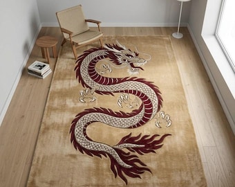 Hand Tufted Wool Dragon Rug – Imperial Japanese Serpentine Design, Luxury Carpet