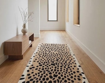 Leopard Print Runner Rug, Handmade Modern Safari Carpet, Custom Size Hallway Rug