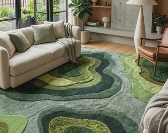 Handcrafted Luxury Abstract Rug | Multi-Tone Waves Modern Carpet