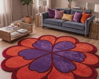 Hand-Tufted Wool Flower Rug – 3D Carved Petals, Boho Retro Area Carpet