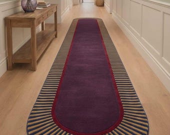 Alfombra moderna para pasillo, borde a rayas, alfombra antideslizante para entrada.