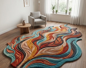 Organic Shape Hand Tufted Rug, Artistic Wool Carpet for Contemporary Living Room