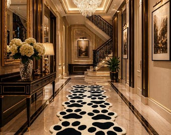 Alfombra de pasillo con estampado de patas en blanco y negro, alfombra abstracta para pasillo, decoración moderna para el suelo.