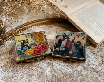 Vintage Taschenspiegel 2er Set, Romantische Silberfarbene Schminkspiegel
