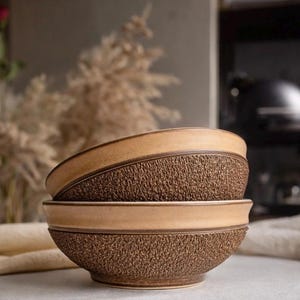 Conjunto de Tigelas de Cerâmica Vintage Denby, em Cerâmica Texturizada Marrom Rústica, Decoração de Cozinha de Meados do Século XX