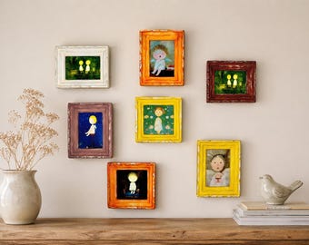 Vintage Mini Artworks, Handmade Clay Frames, Whimsical Folk Art, Ukraine Cottagecore Decor